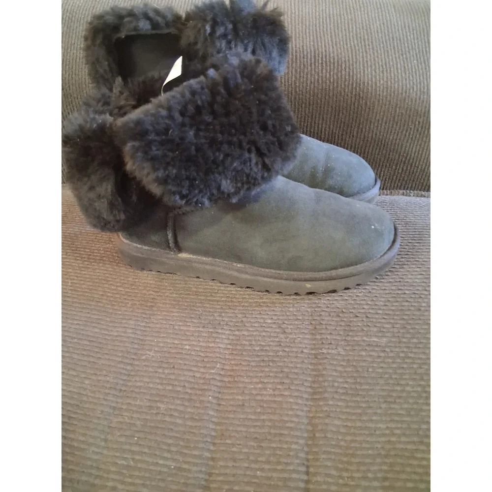 UGG‎ Womens Mini Bailey Button II Black Winter Boots  Comfy  warm Sz-8